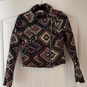 Vera & Lucy Aztec Southwest Tapestry Cropped Moto Jacket Medium
